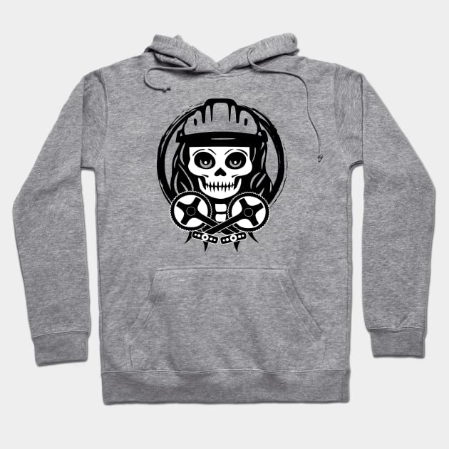 Bike Messenger Skull and Crossed Peddles Black Logo Hoodie by Nuletto